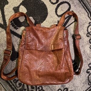 Embossed Brown Leather Backpack